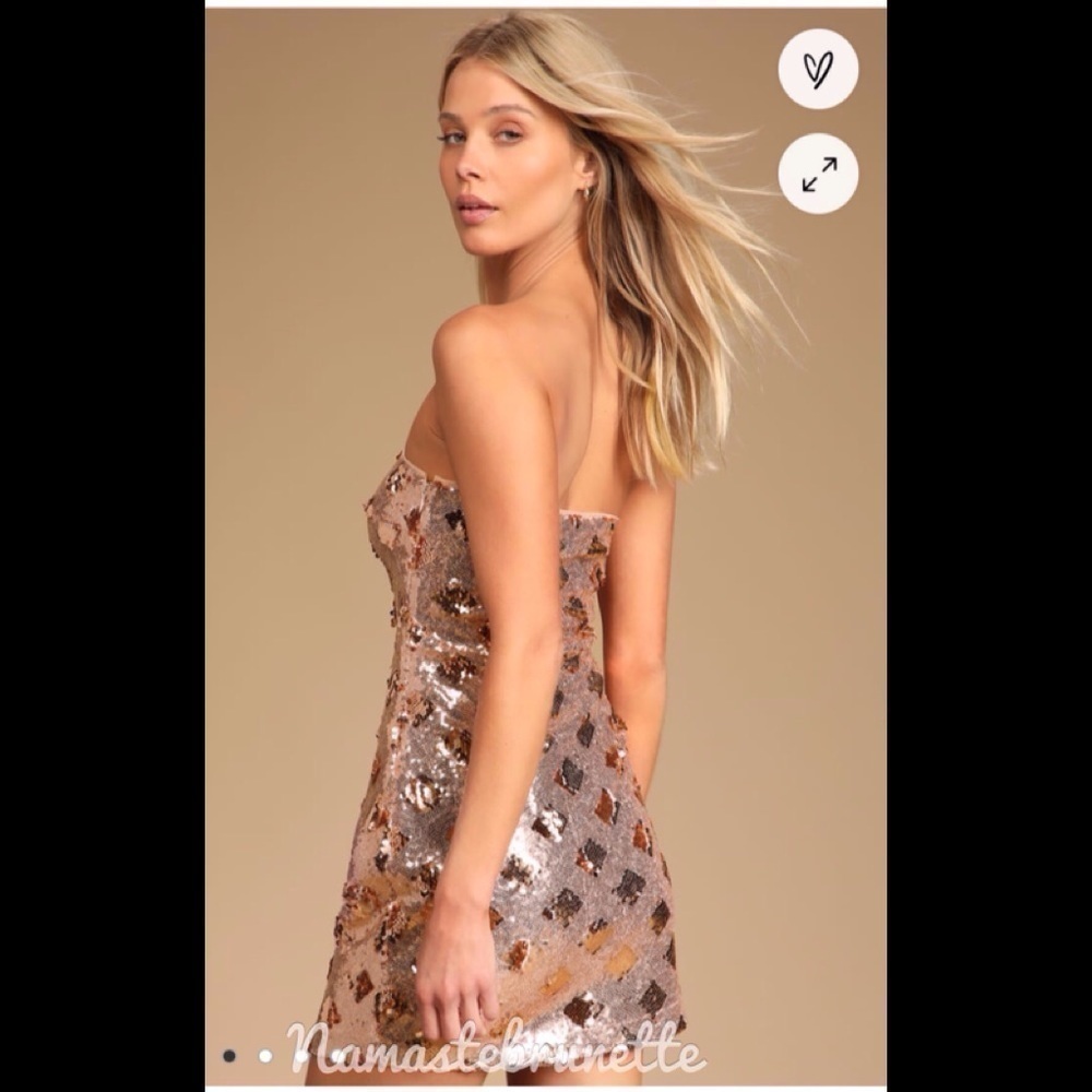 Lulu's Rose Gold Sequin Strapless Bodycon Mini Dress